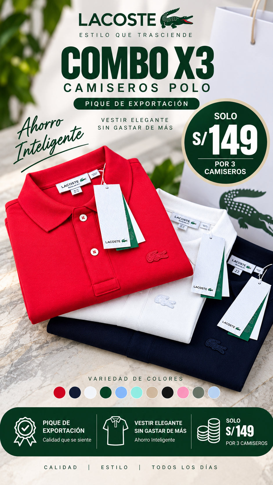 Camisero Lacoste París-Piqué de Exportación-Envíos a todo el Perú