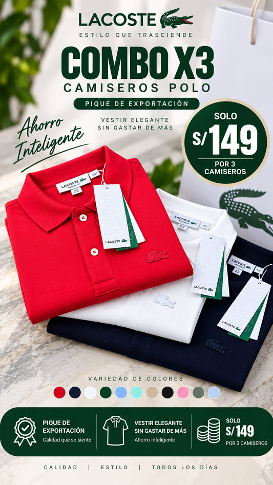 Camisero Lacoste París-Piqué de Exportación-Envíos a todo el Perú