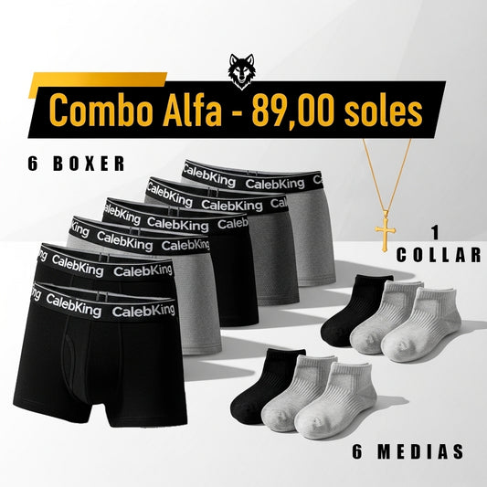 Combo Alfa 1.0 // 3 Boxer Premium // 6 Medias Algodón // 1 Collar